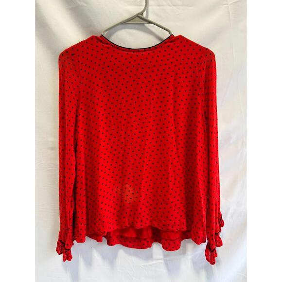 Ganni Tops - GANNI Red Satin Black Trim Top – Size 38 (Sheer/Thin Patch in Fabric)
